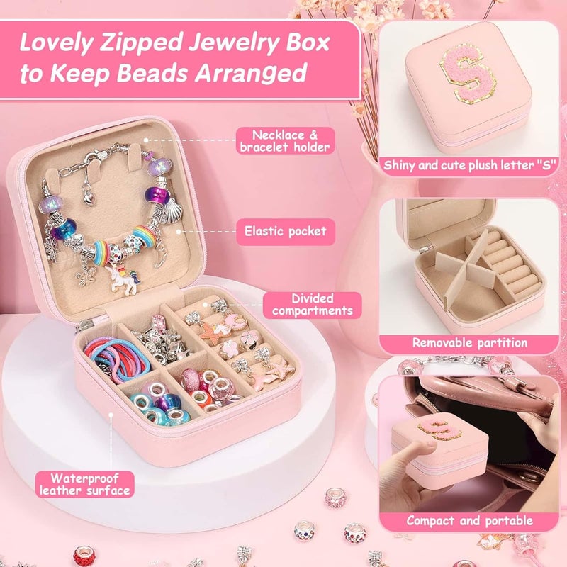 LifeisLuck Cute Charm Bracelet Making Kit with Jewelry Case Pink Charm Pendant Bracelet Kit Jewelry Making DIY Art & Craft Kit for Birthday Gifts Valentine Christmas - Image 2